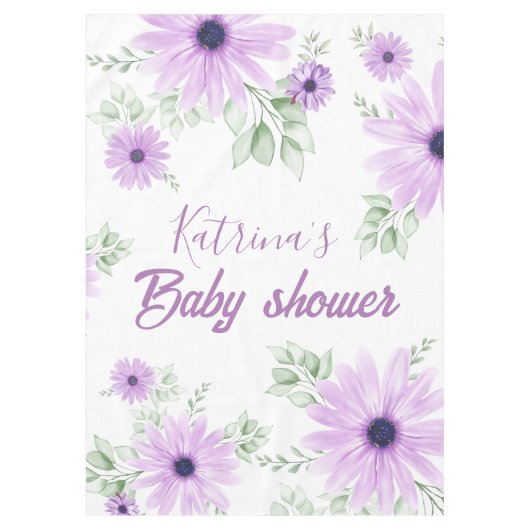 Baby shower Aangepaste Violet Waterverf Flowers Tafelkleed (Voorkant)