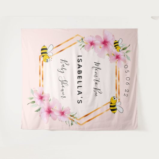 Baby Shower aanstaande moeder roze bloemen meisje Wandkleed (Voorkant (horizontaal))