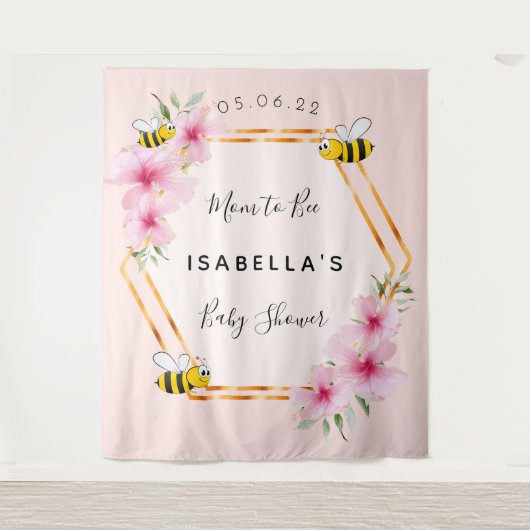 Baby Shower aanstaande moeder roze bloemen meisje Wandkleed (Voorkant)