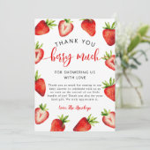 Baby shower aardbeien bedankkaart (Staand voorkant)