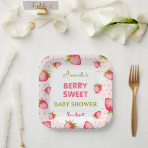 Baby shower aardbeien papieren bordje