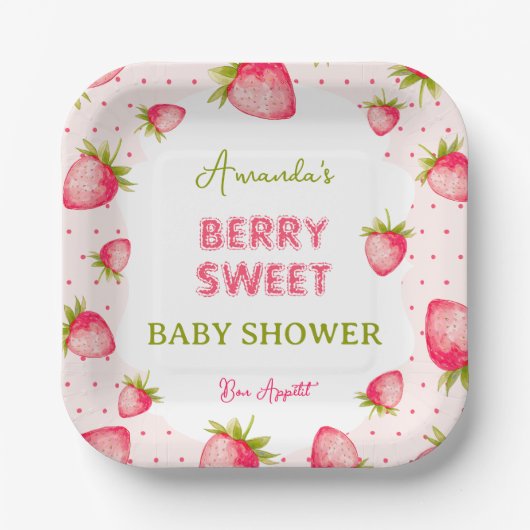 Baby shower aardbeien papieren bordje (Voorkant)