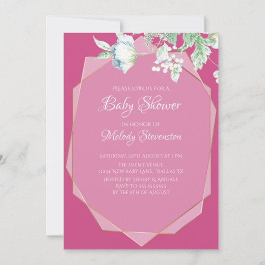 Baby Shower | Aardbeien Roze Wildbloemen Kaart (Achterkant)