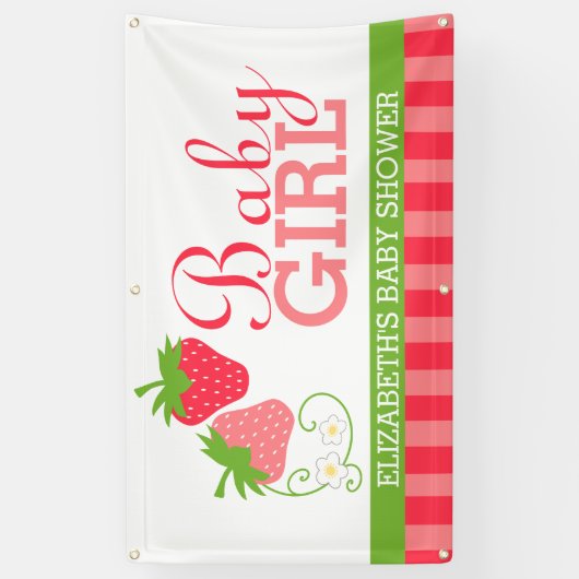 Baby shower aardbeien spandoek (Verticaal)