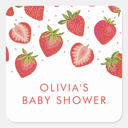 Baby shower aardbeien vierkante sticker (Voorkant)