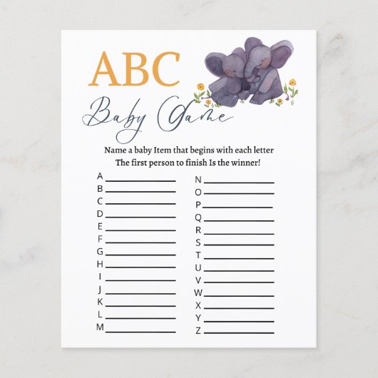 Baby shower ABC-game (Voorkant)