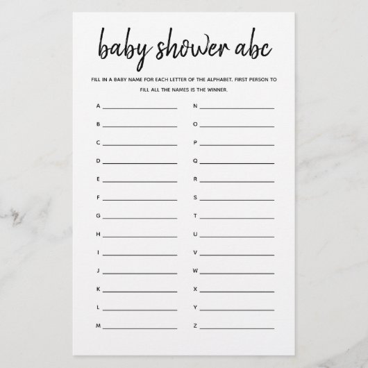 Baby shower ABC Minimalistisch Baby shower Game (Voorkant)