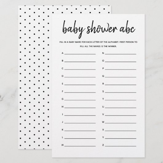 Baby shower ABC Minimalistisch Baby shower Game (Voorkant / Achterkant)