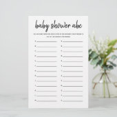 Baby shower ABC Minimalistisch Baby shower Game (Staand voorkant)