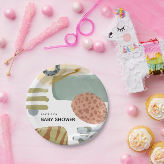 Baby shower abstracte Waterverf Dierverf Papieren Bordje (Feest)