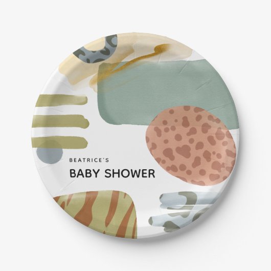 Baby shower abstracte Waterverf Dierverf Papieren Bordje (Voorkant)