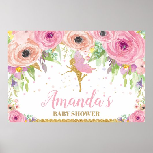 Baby Shower Achtergrond Banner Bloemige Baby Meisj Poster (Voorkant)
