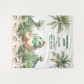 Baby shower Achtergrond Blue Dino Hatching Soon Wandkleed (Voorkant (horizontaal))