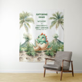 Baby shower Achtergrond Blue Dino Hatching Soon Wandkleed (In situ)