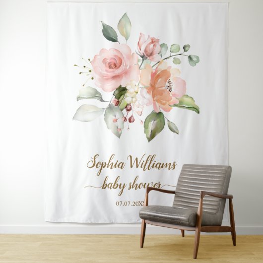 Baby shower achtergrond - Blush roze rozen Wandkleed (In situ)