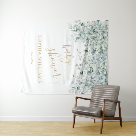 Baby Shower Achtergrond - Eucalyptus Bladeren Wandkleed (In Situ (horizontaal))