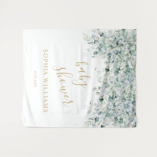 Baby Shower Achtergrond - Eucalyptusbladeren Wandkleed (Voorkant (horizontaal))