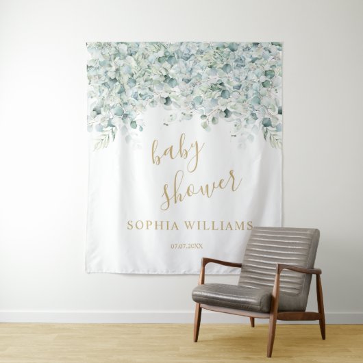 Baby Shower Achtergrond - Eucalyptusbladeren Wandkleed (In situ)