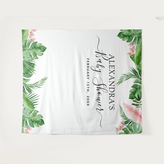 Baby Shower Achtergrond Tropisch Bloem Foto Booth Wandkleed (Voorkant (horizontaal))