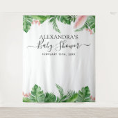 Baby Shower Achtergrond Tropisch Bloem Foto Booth Wandkleed (Voorkant)