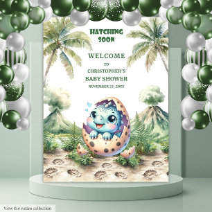 Baby shower Achtergrond Uitkomen Binnenkort Dino D Wandkleed