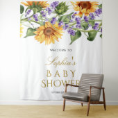 Baby shower Achtergrond - Zonnebloemen & Lavendel Wandkleed (In situ)