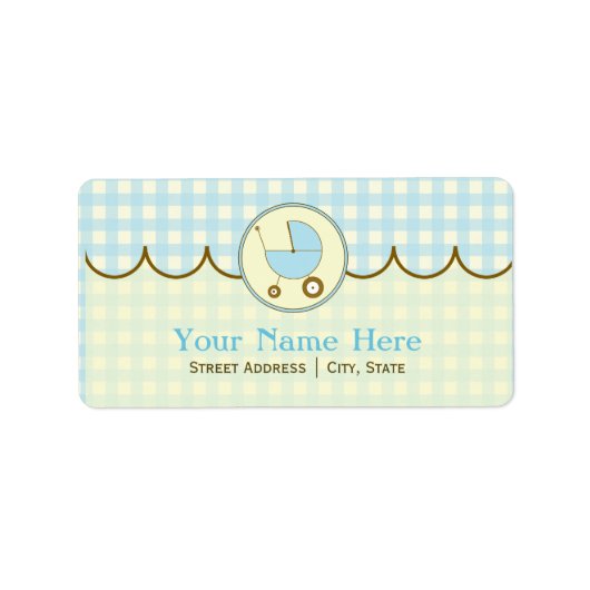 Baby shower adreslabel - Blue Gingham & Brown Etiket (Voorkant)