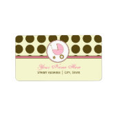 Baby shower Adreslabel - Bruin Polka Dot & Roze Etiket (Voorkant)
