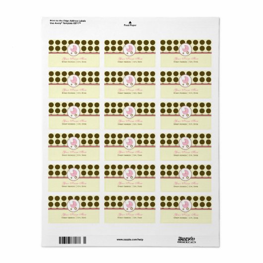 Baby shower Adreslabel - Bruin Polka Dot & Roze Etiket (Full Sheet)