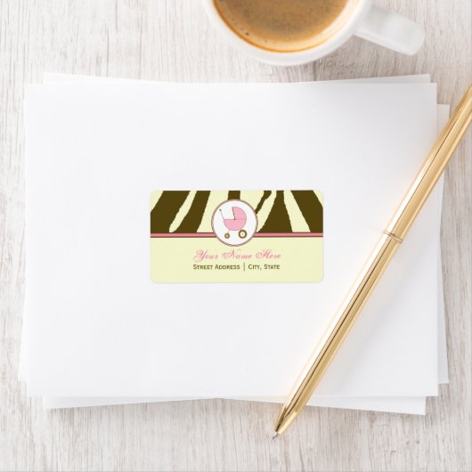 Baby shower adreslabel - bruin zebra print roze etiket (Insitu)