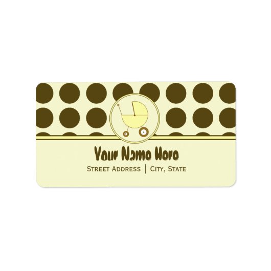 Baby shower adreslabel - bruine Stippen & geel Etiket (Voorkant)