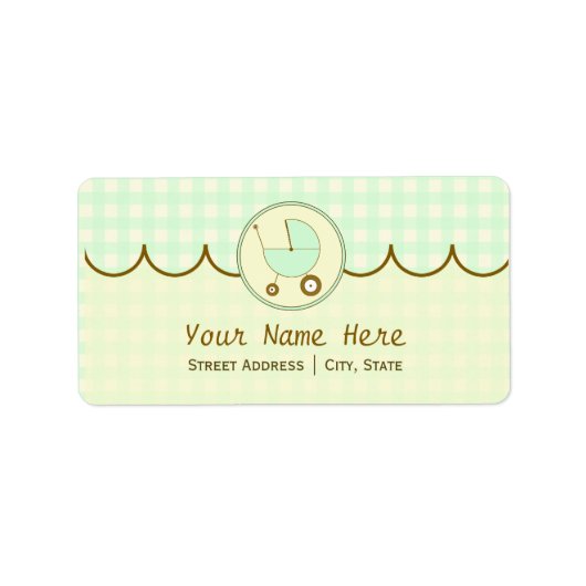 Baby shower adreslabel - Green Gingham & Brown Etiket (Voorkant)
