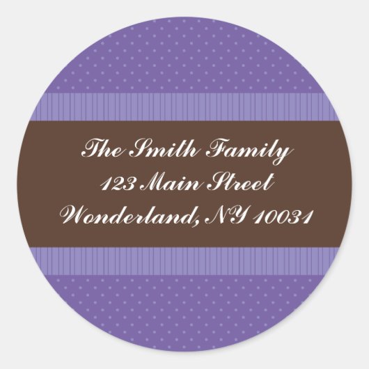 Baby shower adreslabel - Paarse en bruine Ronde Sticker (Voorkant)