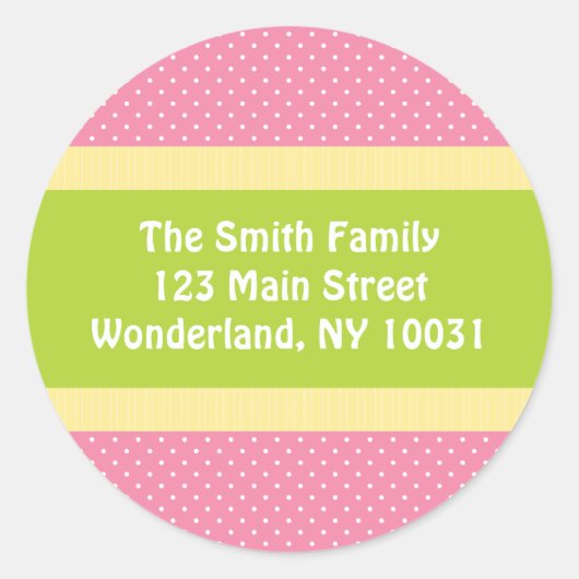 Baby shower adreslabel - roze/groen ronde sticker (Voorkant)