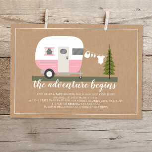 Baby shower Adventure Pink Trailer Camper Woodland Kaart