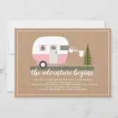 Baby shower Adventure Pink Trailer Camper Woodland Kaart (Voorkant)