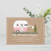 Baby shower Adventure Pink Trailer Camper Woodland Kaart (Staand voorkant)