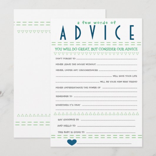 baby shower Advice Card Kaart (Voorkant / Achterkant)