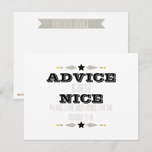 BABY SHOWER ADVICE-KAART ADVIESKAART (Voorkant / Achterkant)