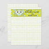 Baby shower Advice Kaart "Blue Green Owl" (Voorkant / Achterkant)