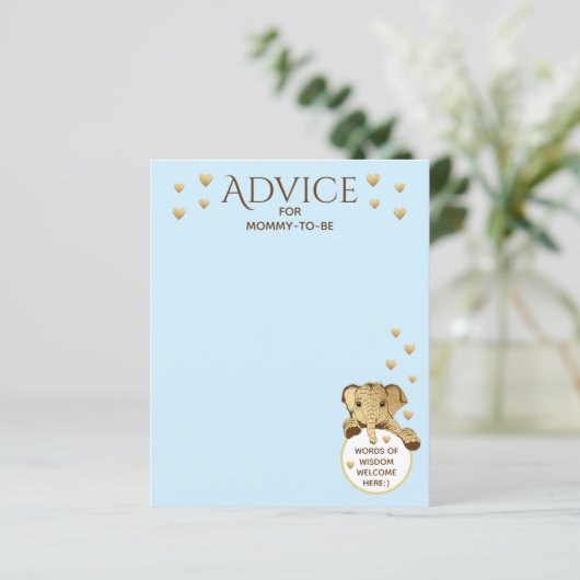 Baby shower Advice Kaart Elephant Blue (Staand voorkant)