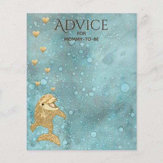 Baby shower Advice Kaart "Gold Baby Dolphin" (Voorkant)