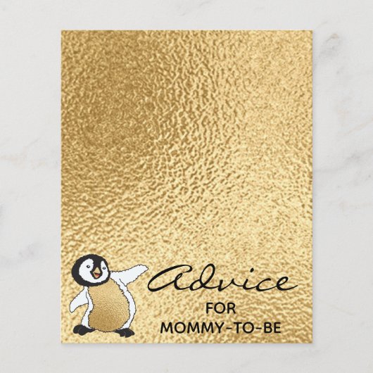 Baby shower Advice Kaart "Gold Baby Penguin" (Voorkant)