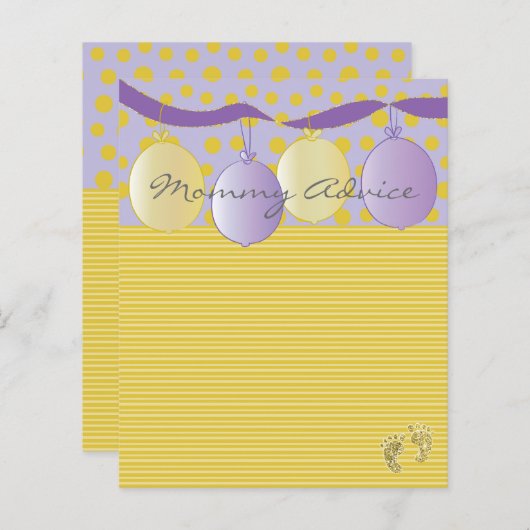 Baby shower Advice Kaart "Gold Feet Balloons" (Voorkant / Achterkant)