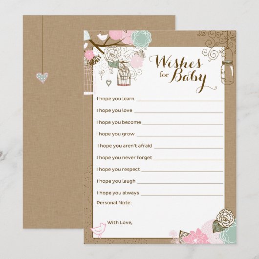 Baby shower Advice Kaart - Hangende kooien en pott (Voorkant / Achterkant)