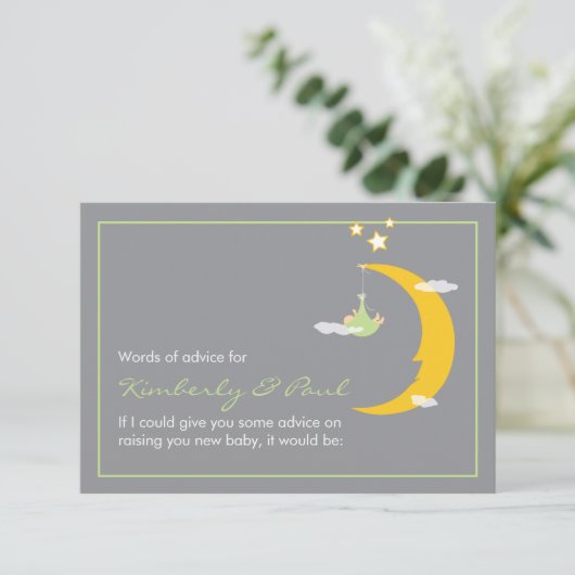 Baby shower Advice Kaart Moon en Stars (Staand voorkant)