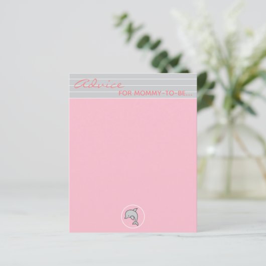 Baby shower Advice Kaart "Roze/grijze dolfijn" (Staand voorkant)