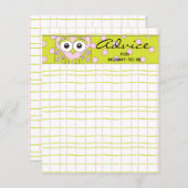 Baby shower Advice Kaart "Roze Groene Owl" (Voorkant / Achterkant)