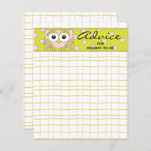 Baby shower Advice Kaart "Roze Groene Owl" (Voorkant / Achterkant)
