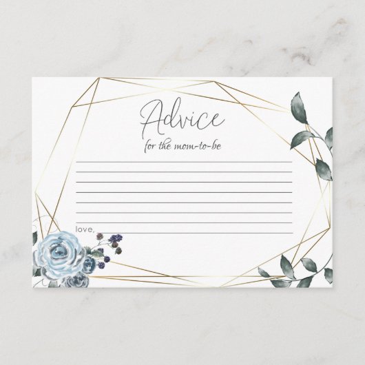 Baby shower Advice Kaart Stusty Blue Floral (Voorkant)